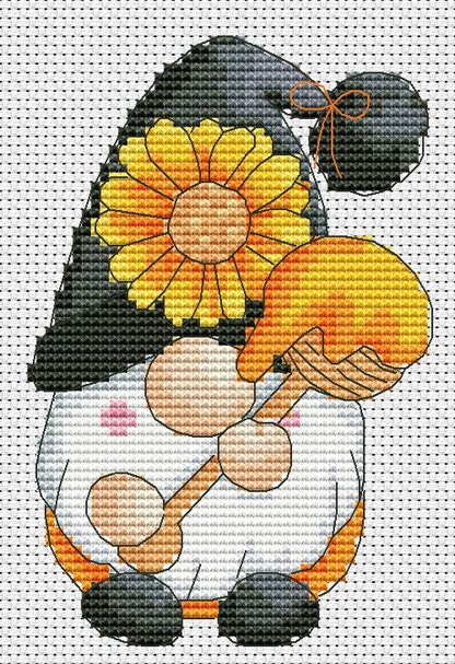 Honey gnome, Cross stitch pattern, Gnome cross stitch, Easy cross stitch