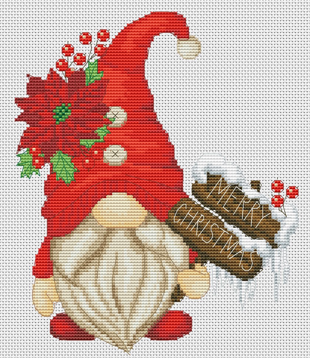 Christmas gnome, Cross stitch, Christmas cross stitch, Gnomes cross stitch, Modern cross stitch, Poisentia cross stitch, Christmas decor