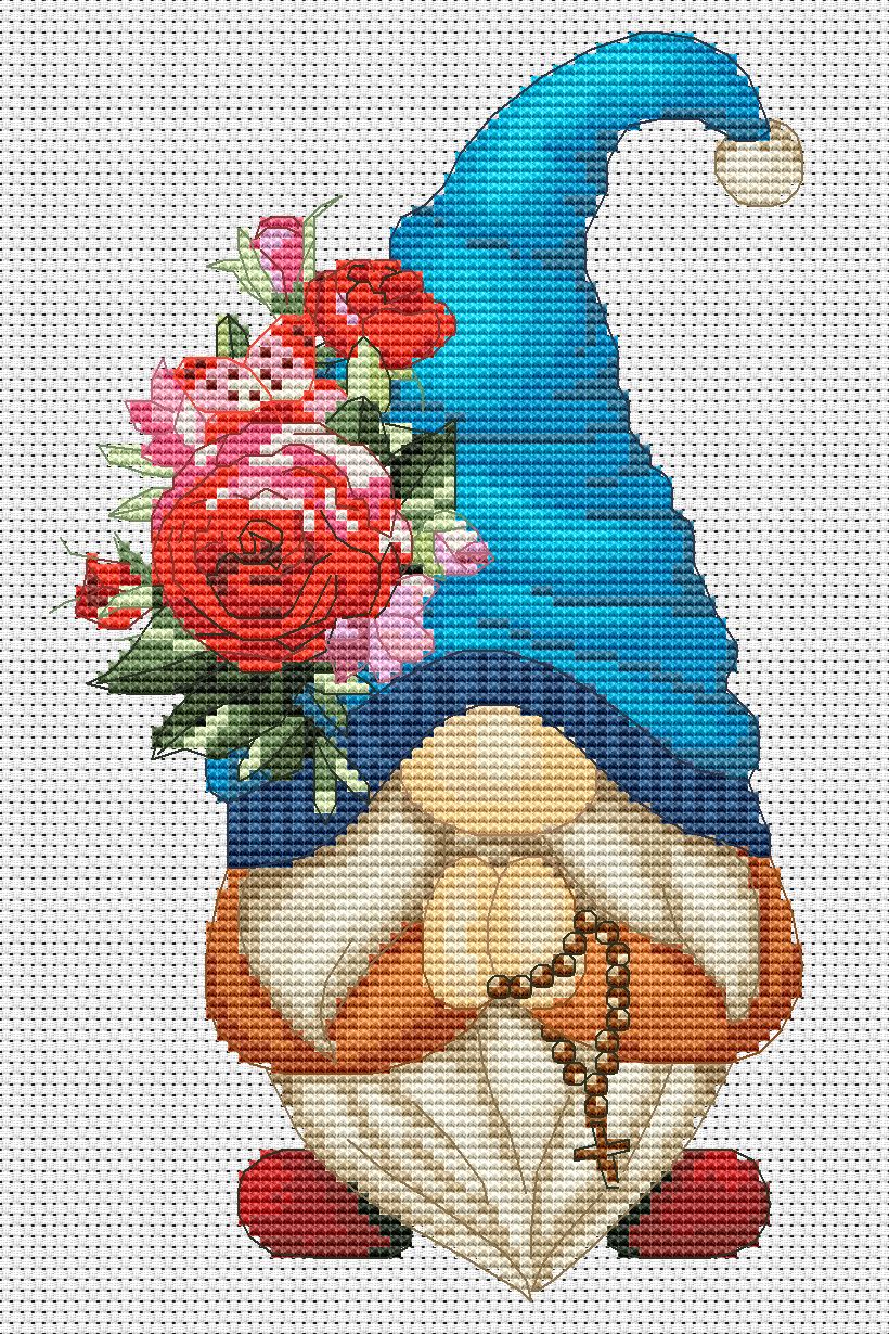 Cross Stitch Pattern Praying Gnome – Serene Handmade Gift for Christmas, Religious Decor – Instant PDF Download