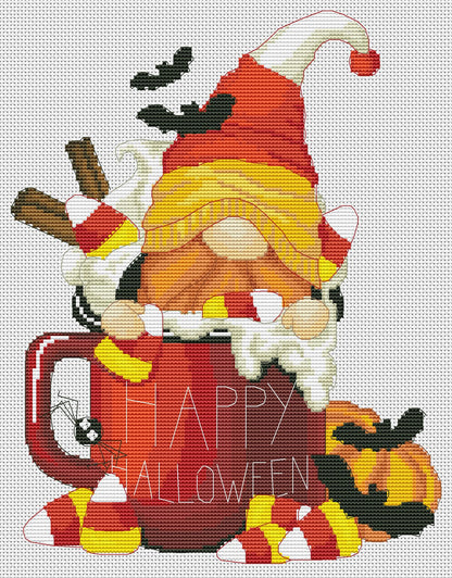 Halloween gnome, Halloween cross stitch, Gnome cross stitch, Modern cross stitch, Cross stitch pattern, Halloween decor, Halloween gift