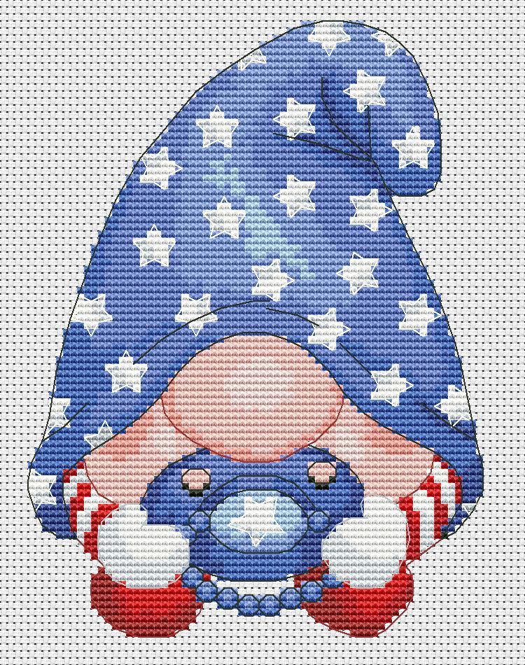 Patriotic baby, Cross stitch pattern,  Counted cross stitch, Gnomes cross stitch, Patriotic cross stitch