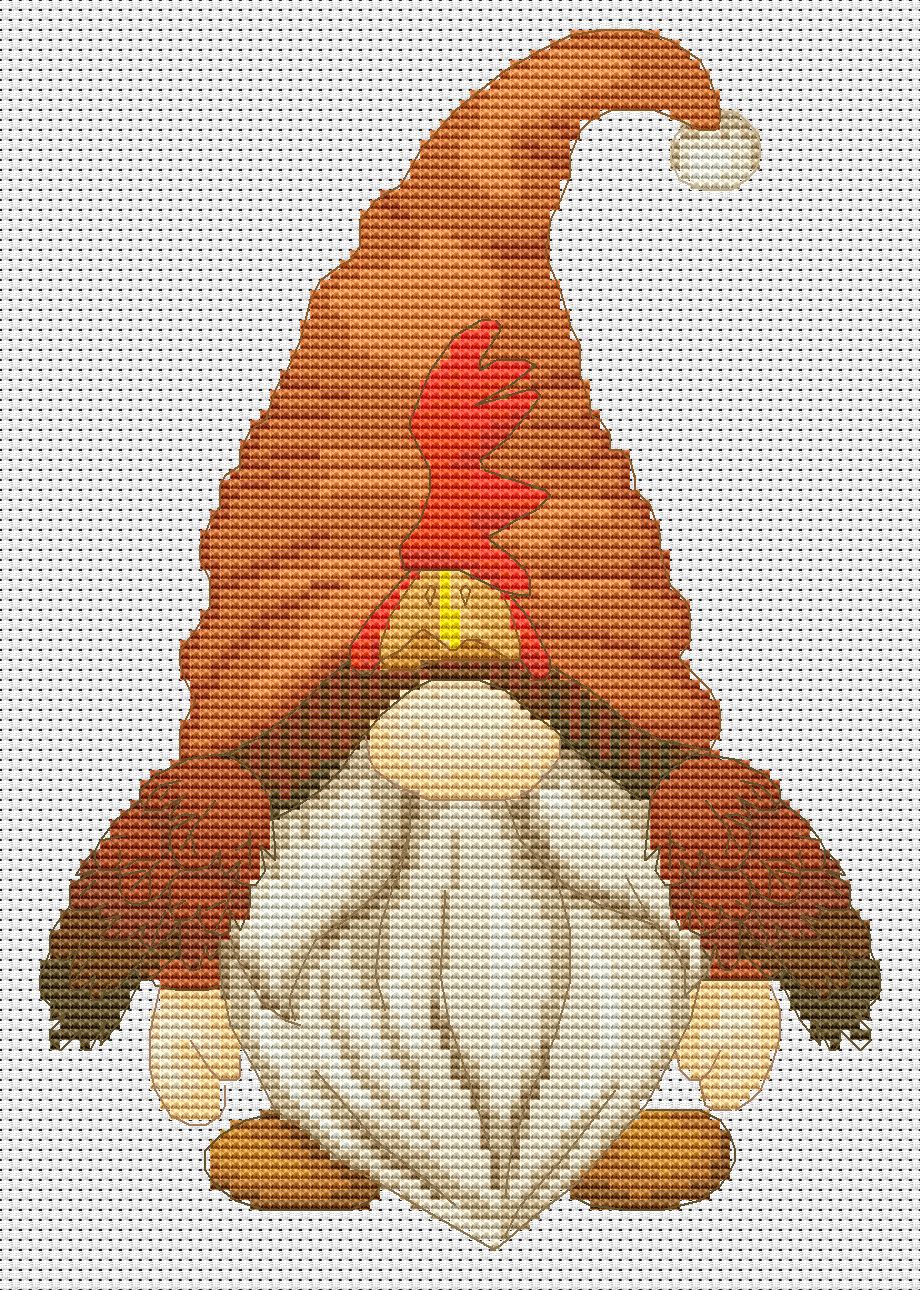 Chicken, Cross stitch, Gnome cross stitch, Cross stitch chart, Cross stitch PDF, Farm bird