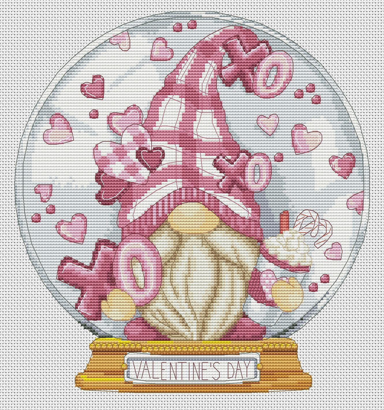 Cross stitch pattern, Valentine Day globe, Valentine Day cross stitch