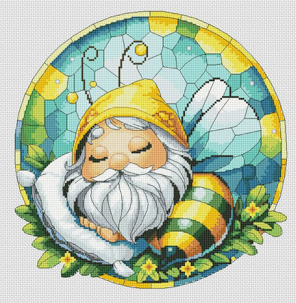 Counted cross stitch pattern Gnome bee Stained Glass