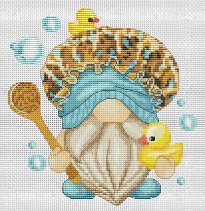 Counted cross stitch pattern - Gnome in the bathtub