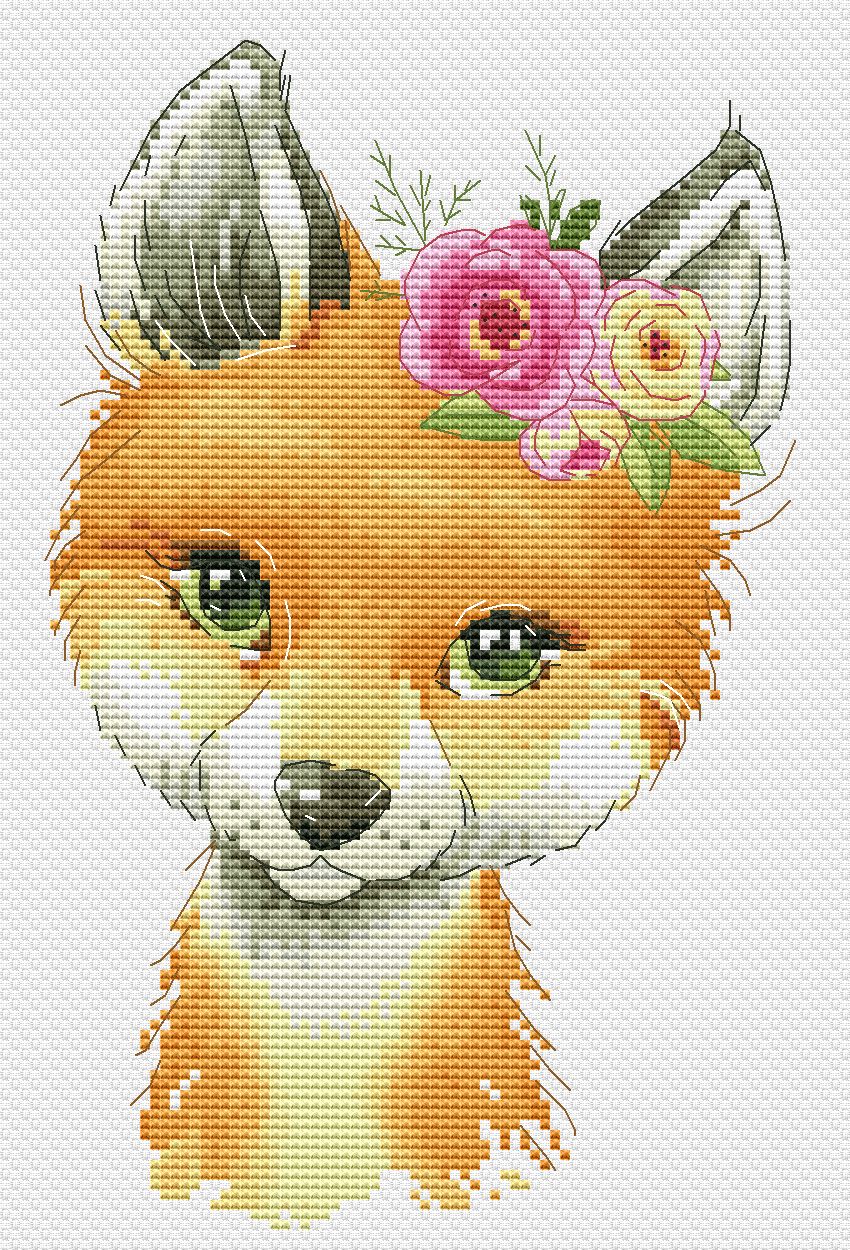 Cross stitch pattern, Fox pattern, Animal cross stitch, Floral cross stitch