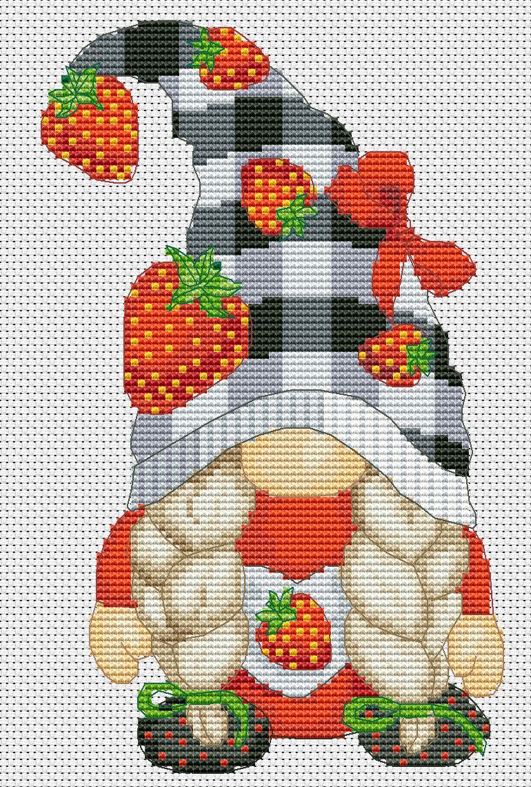 Strawberry female, Cross stitch pattern, Gnomes cross stitch, Berry cross stitch