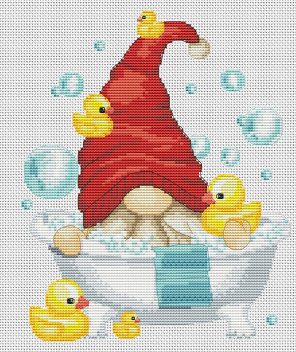 Gnome bathing, Cross stitch pattern, Relax cross stitch, Gnomes cross stitch, Modern cross stitch, Spa cross stitch