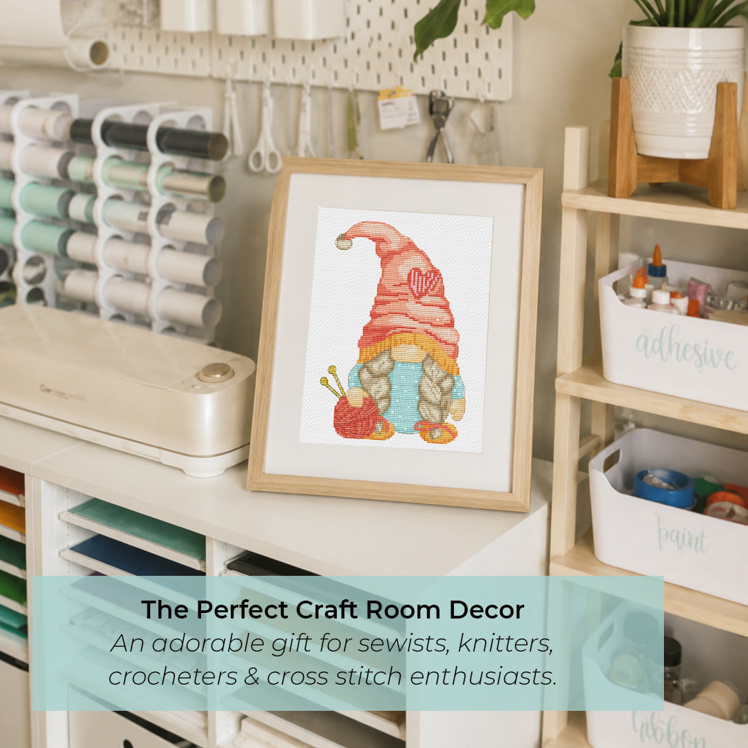 Cross Stitch Pattern Bundle, Craft Room Gnomes, 3 PDF Designs, Sewing and Knitting Decor