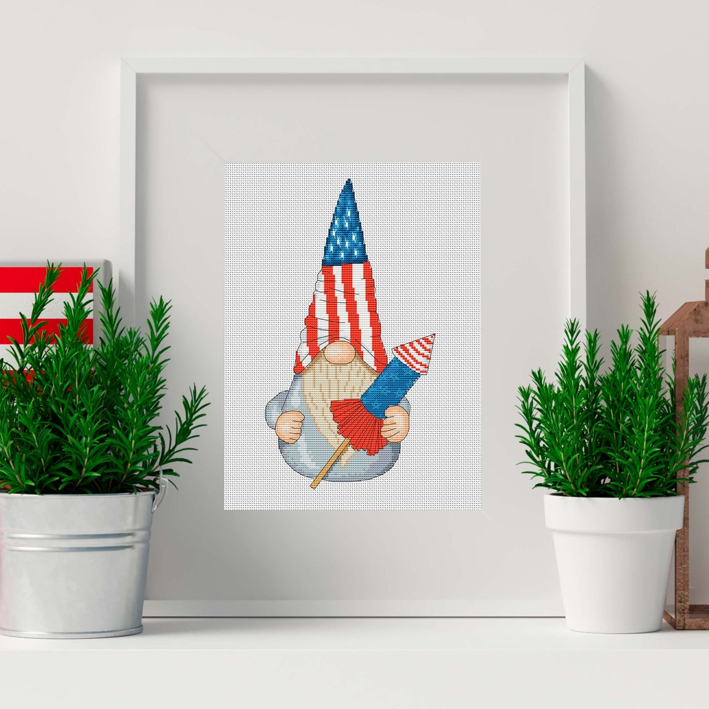 Patriotic gnome, Cross stitch, Fourth of July, Gnome cross stitch, Funny cross stitch, Easy cross stitch, Independence day