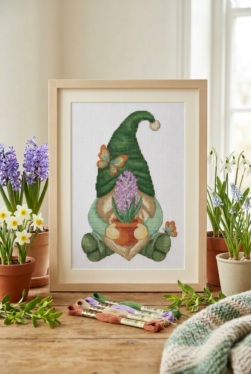 Spring Gnome Cross Stitch Pattern PDF – Instant Download