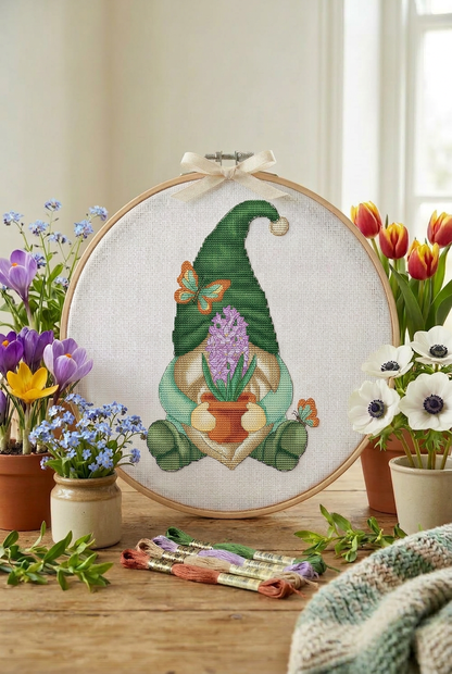 Spring Gnome Cross Stitch Pattern PDF – Instant Download