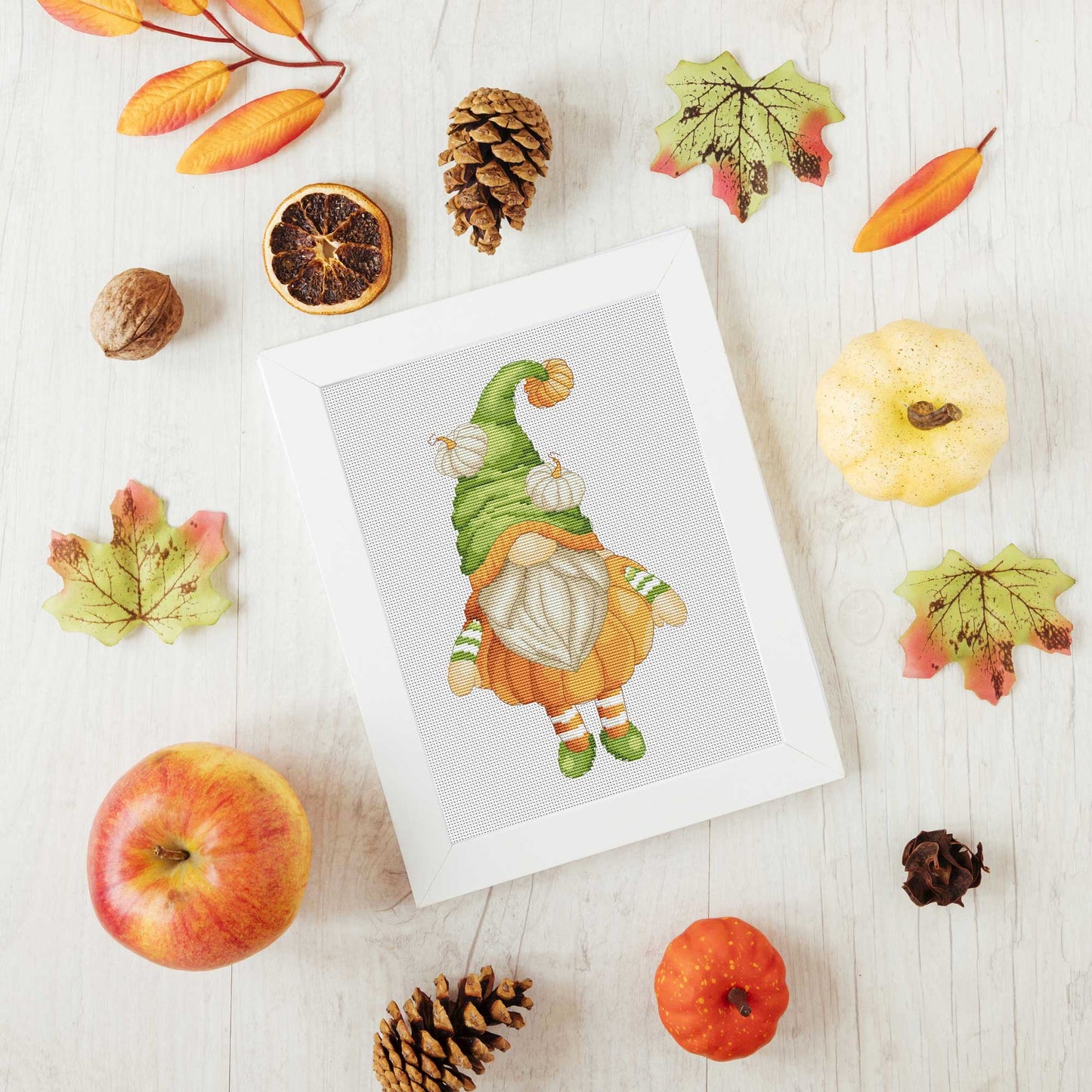 Pumpkin gnome, Cross stitch pattern, Pumpkins cross stitch, Gnomes cross stitch, Modern cross stitch, Fall cross stitch