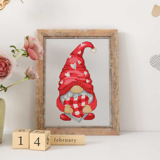 Valentine Day gnome, Cross stitch, Gnomes cross stitch, Modern cross stitch, Cross stitch pattern